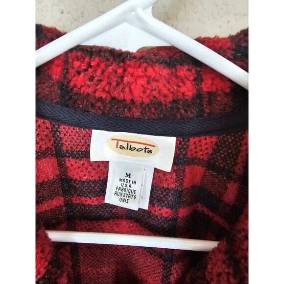 Talbots Red Buffalo Plaid Sherpa Vest Vintage Women's Medium - Picture 2 of 5